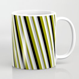 [ Thumbnail: Dark Gray, Mint Cream, Green & Black Colored Stripes/Lines Pattern Coffee Mug ]