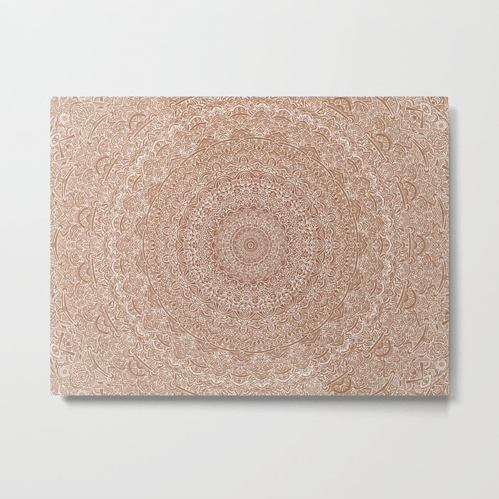 The Most Detailed Intricate Mandala (Brown Tan) Maze Zentangle Hand Drawn Popular Trending Metal Print