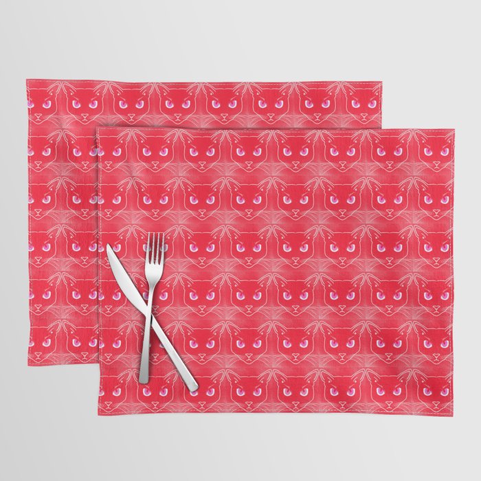 Retro Red Cat Silhouettes Hot Pink Eyes Mini Placemat