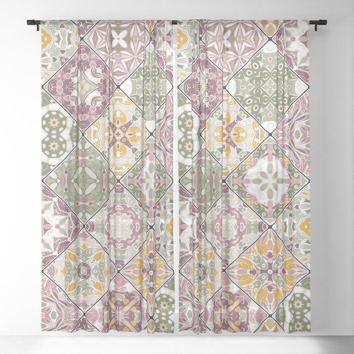 Mediterranean Decorative Tile Print III Sheer Curtain