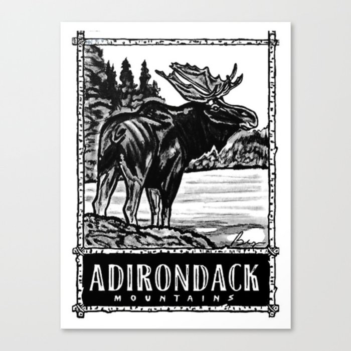ON THE LOOSE - Original Adirondack Mountains Moose Drawing Canvas Print