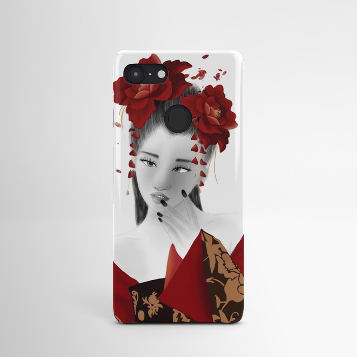 Geisha with red flowers Android Case