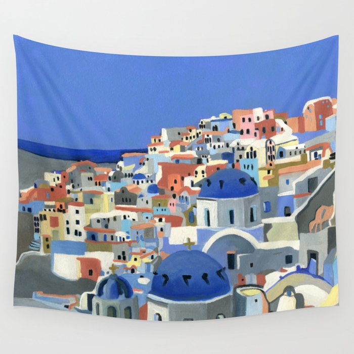 Santorini Greece Oil Painting Wall Tapestry