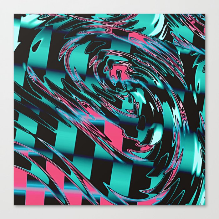 Teal Psychedelic Checkered Warp  Canvas Print