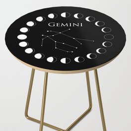 Gemini Zodiac, Black and White Side Table