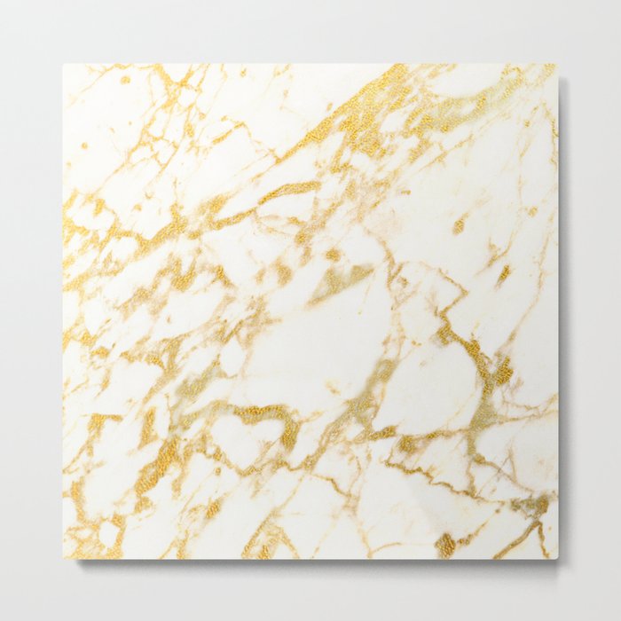Ivory White Marble With Gold Glitter Ribboned Veins Metal Print By Dec02 Society6