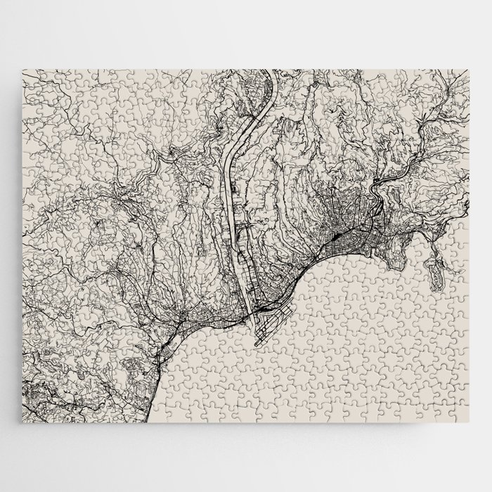 France, Nice City Map Drawing - Black and White Jigsaw Puzzle