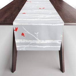 Birch tree forest with red birds on gray Table Runner