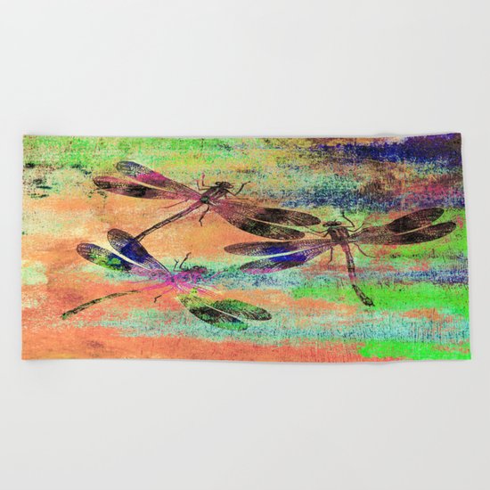 Mauritius Vintage Dragonflies Colours C Beach Towel