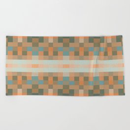 geometric symmetry art pixel square pattern abstract background in orange blue Beach Towel