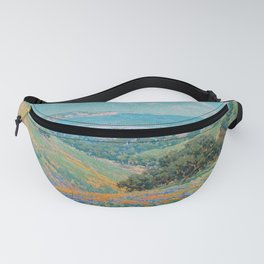 Malibu Coast, California with wild poppies floral seascape painting by Granville Redmond Fanny Pack