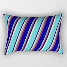 [ Thumbnail: Tan, Turquoise, Red & Blue Colored Lined Pattern Rectangular Pillow ]