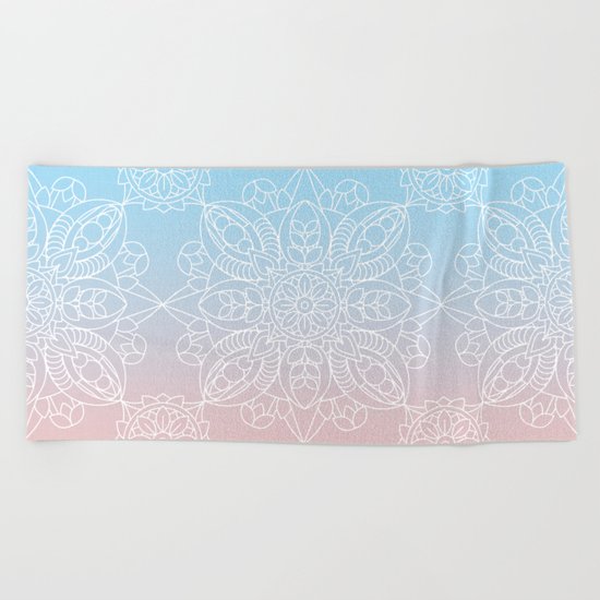Pastel Dreams Mandala on Blue and Pink Linen Beach Towel