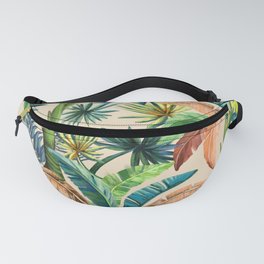 Palm Life, tropical palm leaves, Hollywood Regency, green, orange Fanny Pack