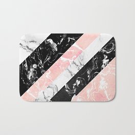 Modern black white pastel pink marble color block stripes Badematte