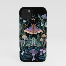 Sphinx Moth Moon Garden iPhone Case | Nocturnal, Floral, Butterfly, Garden, Illustration, Dark, Botanical, Plants, Mushroom, Mystical 