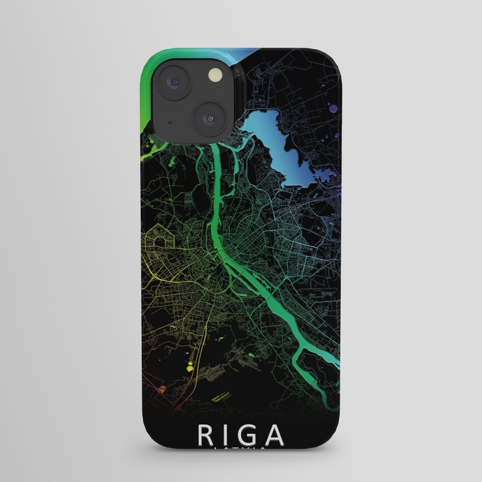 Riga, Latvia, City, Map, Rainbow, Map, Art, Print iPhone Case