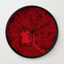 Red Geek Motherboard Circuit Pattern Wall Clock