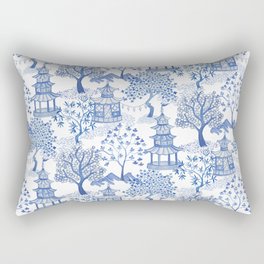 Pagoda Forest Blue and White Rectangular Pillow