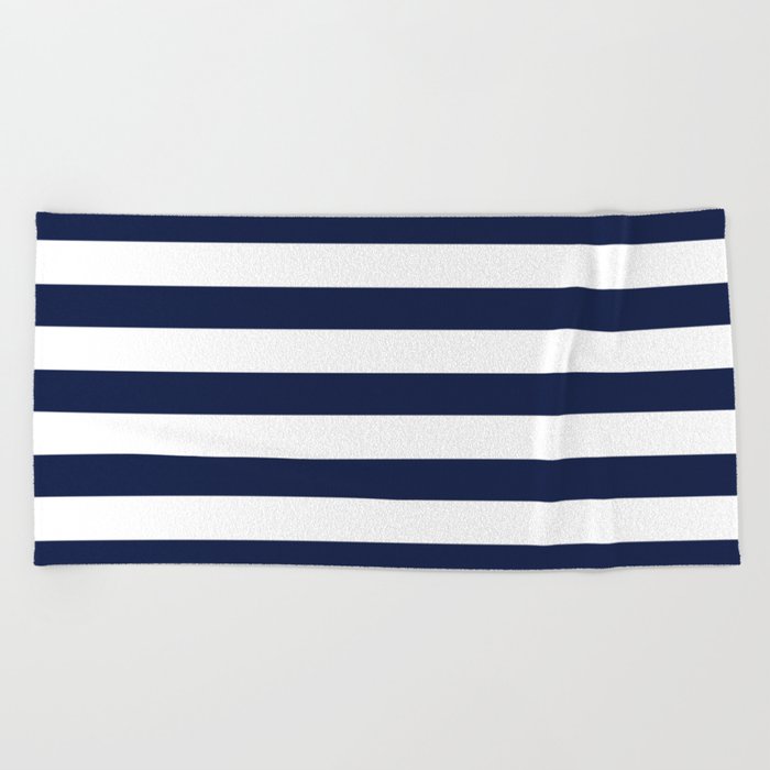 Nautical Navy Blue and White Stripes Beach Towel