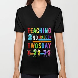 Teaching 2nd Grade On Twosday Funny 22 February 2-22-2022 V Neck T Shirt