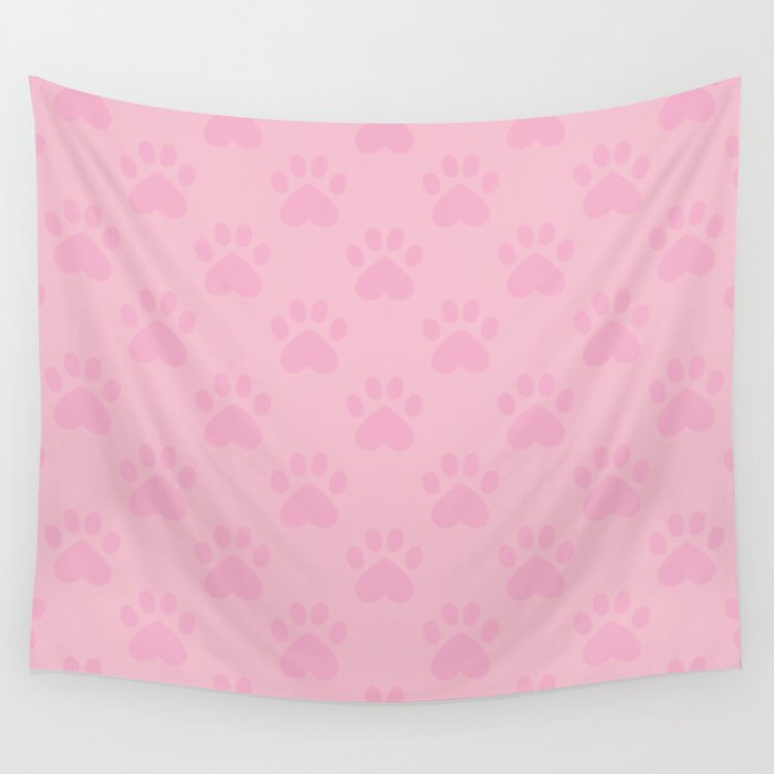 Pink Love Paw Pattern. Digital illustration background. Wall Tapestry