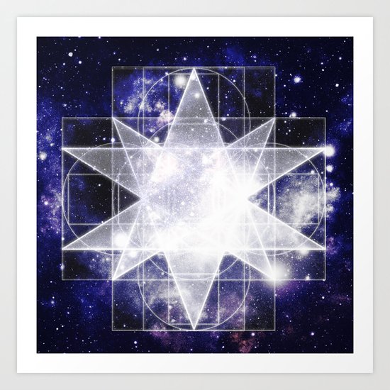 Sacred Geometry : Dark Blue Galaxy Art Print