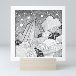 Black-and-white: Night in Mountains Mini Art Print