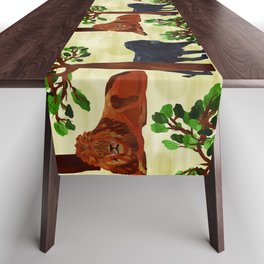 digital pattern with white, black and brown lions Table Runner