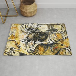 Panel of Rhinos // Chauvet Cave Area & Throw Rug