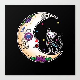 Muertos Day Of Dead Sugar Skull Cat Moon Aesthetic Canvas Print