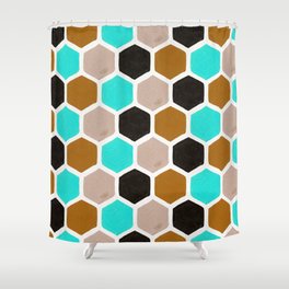 Hexagon Honeycomb Pattern - Brown Turquoise Palette Shower Curtain