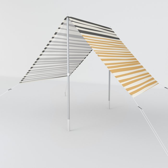 Natural Stripes Modern Minimalist Colour Block Pattern Charcoal Grey, Muted Mustard Gold, and Cream Beige Sun Shade