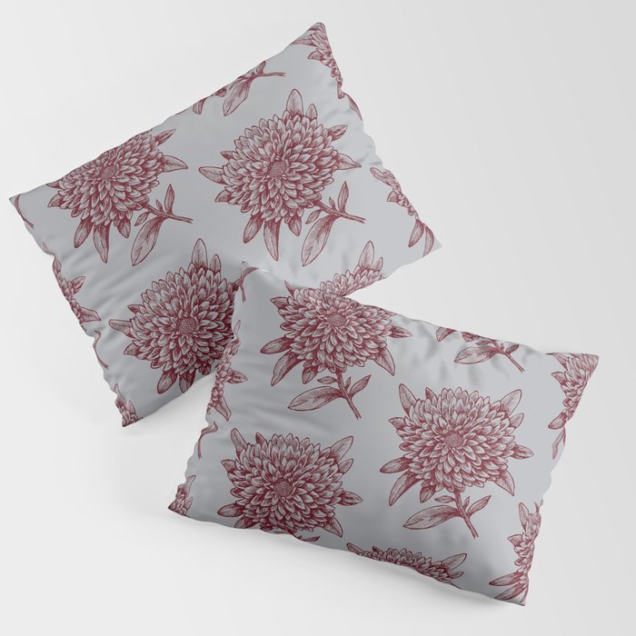 Elegant Flowers Floral Nature Red Gray Grey Pillow Sham