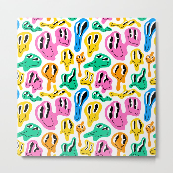 Funny melted smiling happy face colorful cartoon seamless pattern Metal Print