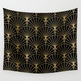 Black and gold art-deco geometric pattern Wall Tapestry