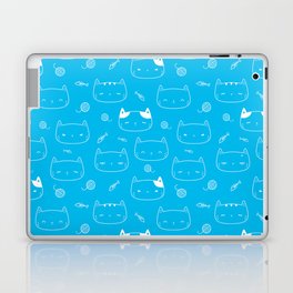 Turquoise and White Doodle Kitten Faces Pattern Laptop Skin