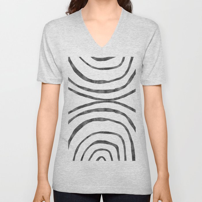 Black and White Arches Lines V Neck T Shirt