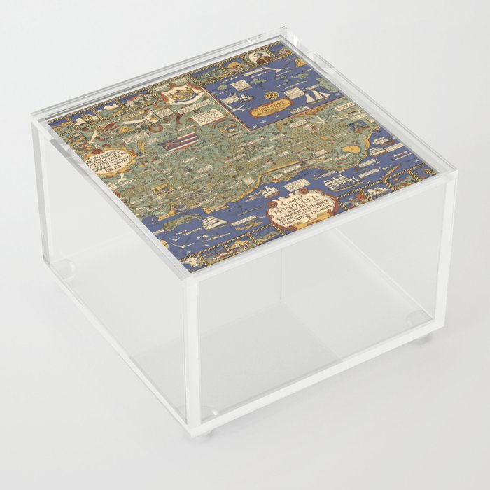 Honolulu and the Sandwich Islands which We Now Call the Hawaiian Islands.- Vintage Illustrated Map Acrylic Box