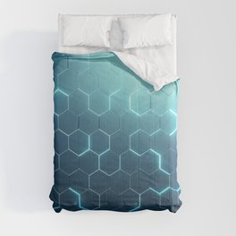 Abstract blue of futuristic surface hexagon pattern with light rays Comforter