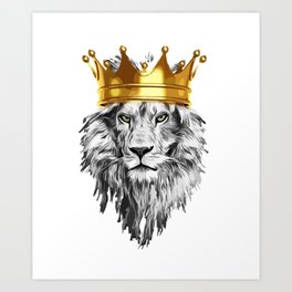 lion with a crown power king Art Print