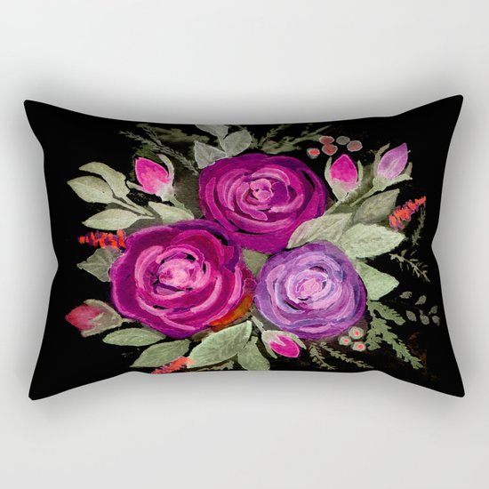 Purple roses on a black background. Watercolor . Rectangular Pillow