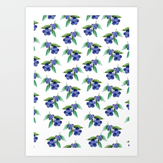 Blueberries Stripes Art Print