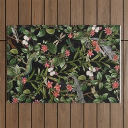 Vintage & Shabby Chic - Iguana And Insects Tropical Animals And Flowers Night Garden Outdoor Rug