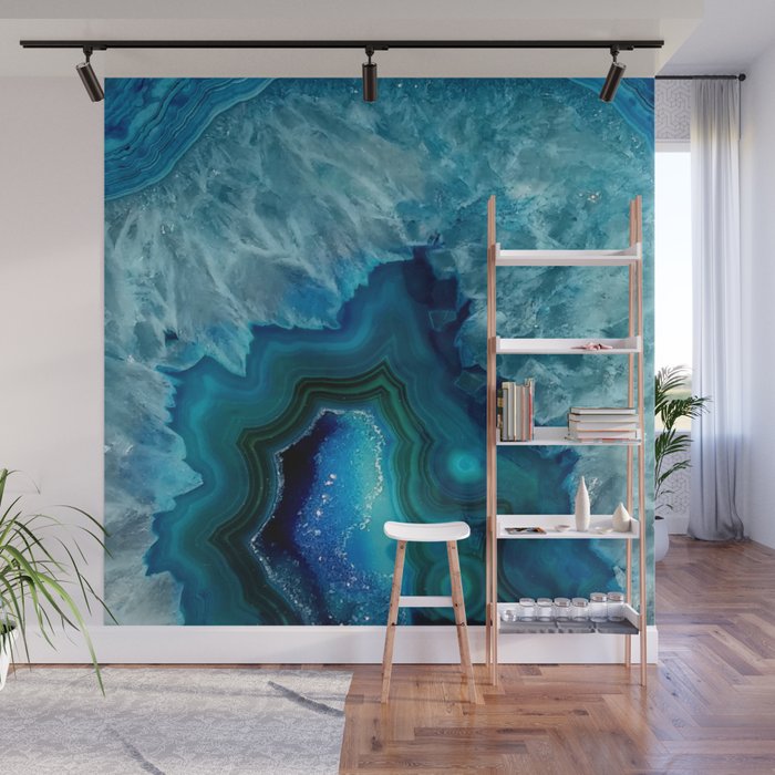 Teal Blue Agate Wall Mural by maryedenoa | Society6