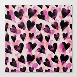 Peach Pink Black And Beige Heart Stamped Valentines Day Anniversary Pattern Canvas Print