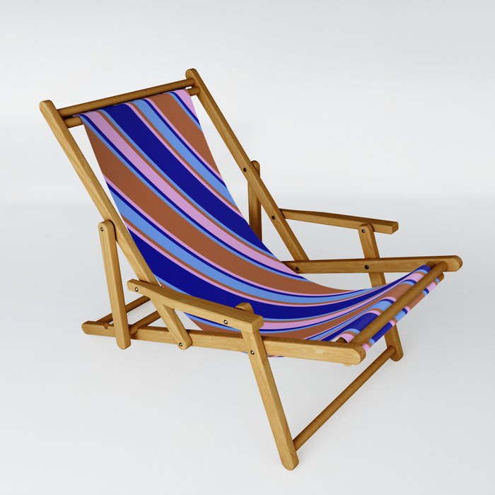 Sienna, Plum, Dark Blue & Cornflower Blue Colored Lines/Stripes Pattern Sling Chair