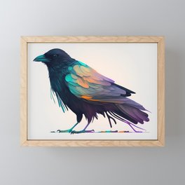 Crow with colorful wings Framed Mini Art Print