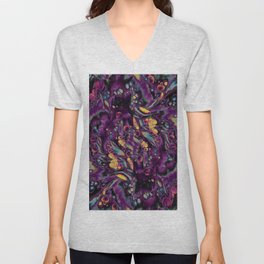 Love Is a Battlefield Iridescent Space Vaporwave Marble Abstract Background Cells Dark Purle V Neck T Shirt