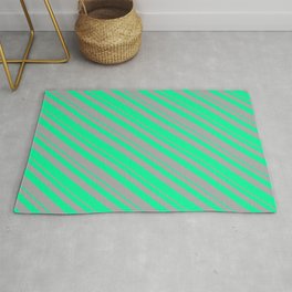 [ Thumbnail: Dark Gray and Green Colored Lines Pattern Rug ]